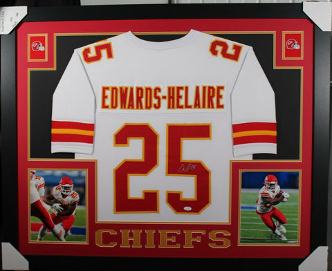 CLYDE EDWARDS-HELAIRE (Chiefs wh SKYLINE) Signed Autographed Framed Jersey JSA