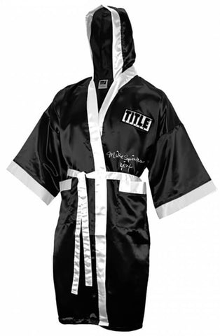 Michael (Mike) Spinks Signed Title Black With White Trim Boxing Robe w/Jinx - SS