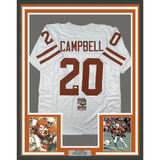 FRAMED Autographed/Signed EARL CAMPBELL 33x42 Texas White College Jersey JSA COA