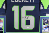 TYLER LOCKETT (Seahawks blue SKYLINE) Signed Autographed Framed Jersey JSA