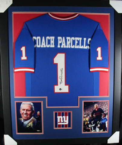 COACH BILL PARSELS (Giants blue TOWER) Signed Autographed Framed Jersey Beckett