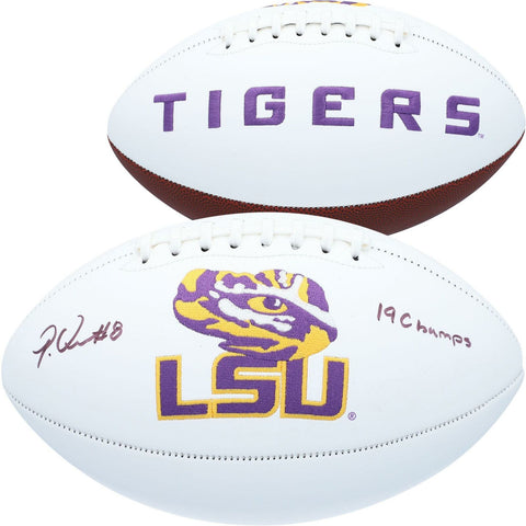 Patrick Queen LSU Tigers Signed White Panel Football & "19 Champs" Insc