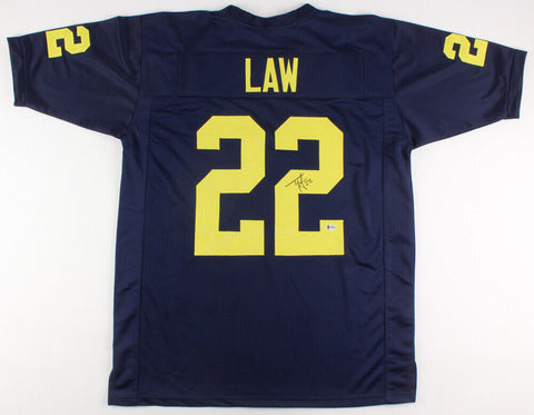 TY Law Signed Michigan Wolverines Jersey (Beckett COA) Patriots 1st Rd Pk 1995