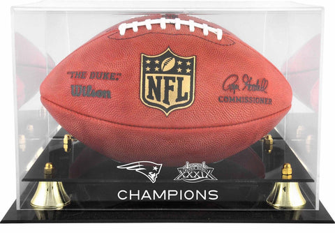 Patriots Super Bowl XXXIX Champs Golden Classic Football Logo Display Case
