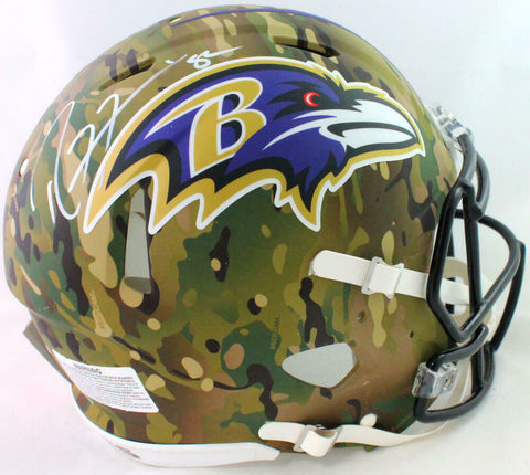 Ray Lewis Signed Baltimore Ravens F/S Camo Authentic Helmet- Beckett W *White