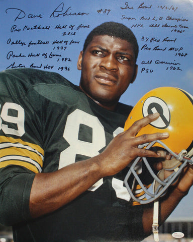 Dave Robinson Autographed Green Bay Packers 16x20 Photo 10 Insc JSA 33486