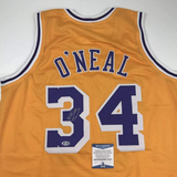 Autographed/Signed Shaquille Shaq O'Neal Los Angeles Yellow Jersey Beckett COA