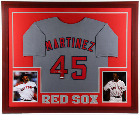 Pedro Martinez Signed Boston Red Sox 35 x 43 Framed Jersey (JSA COA) 3xCy Young
