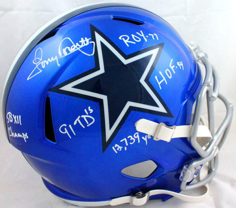 Tony Dorsett Signed Cowboys F/S Flash Speed Helmet w/5 Stats-Beckett W Hologram