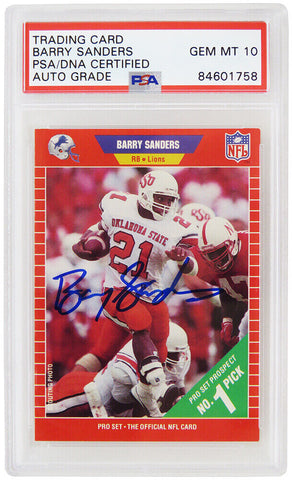 Barry Sanders Autographed 1989 Pro Set Rookie Card #494 - (PSA/ Auto 10)