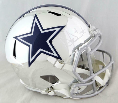 Dak Prescott Autographed Dallas Cowboys F/S Chrome Helmet- Beckett Auth *White