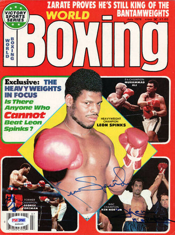 Spinks,Foreman & Norton Authentic Autographed Signed Magazine Cover PSA S48445