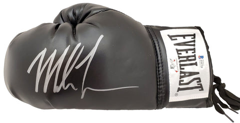 MIKE TYSON AUTOGRAPHED BLACK EVERLAST BOXING GLOVE LH IN SILVER BECKETT 192608