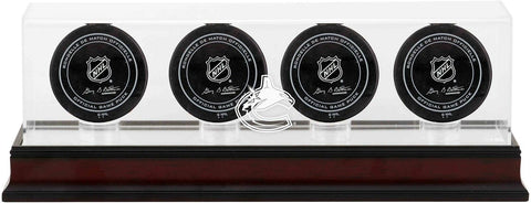 Vancouver Canucks Mahogany Four Hockey Puck Logo Display Case