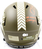 Mike Alstott Signed TB Bucs F/S Salute to Service Speed Helmet w/2 insc.-Beckett