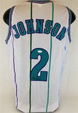 Larry Johnson Signed Charlotte Hornets White Pinstriped Jersey (JSA COA)