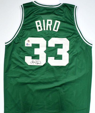 Larry Bird Autographed Green Pro Style Basketball Jersey-Beckett W Hologram