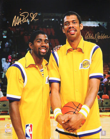 Magic Johnson & Kareem Abdul Jabbar Signed LA Lakers 16x20 Photo (SCHWARTZ COA)