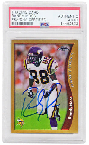 Randy Moss autographed Vikings 1998 Topps Chrome Rookie Card #35 (PSA/DNA)