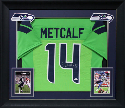 D.K. Metcalf Authentic Signed Neon Green Framed Pro Style Jersey BAS Witnessed