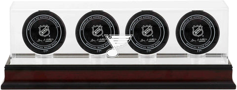 St. Louis Blues Mahogany Four Hockey Puck Logo Display Case