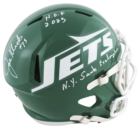 Jets Joe Klecko "2x Insc" Signed 78-89 TB Full Size Speed Rep Helmet BAS Wit