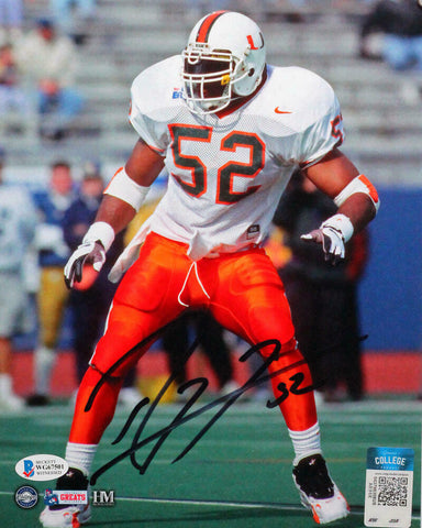 Ray Lewis Autographed Miami Hurricanes 8x10 Close Up Photo- Beckett W *Black
