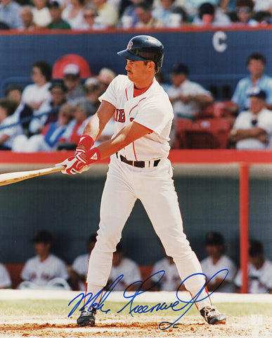 Mike Greenwell Signed Boston Red Sox White Jersey Swing 8x10 Photo - (SS COA)