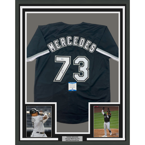 Framed Autographed/Signed Yermin Mercedes 33x42 Chicago Black Jersey BAS COA