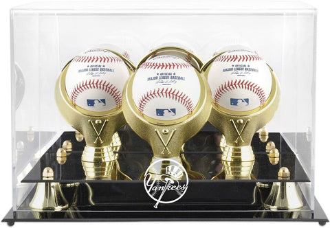 Yankees Golden Classic Three Baseball Logo Display Case-Fanatics