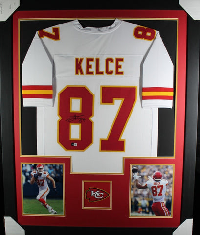TRAVIS KELCE (Chiefs white TOWER) Signed Autographed Framed Jersey Beckett