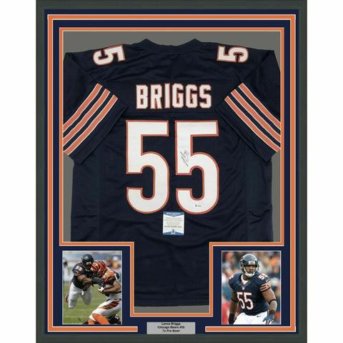 FRAMED Autographed/Signed LANCE BRIGGS 33x42 Chicago Blue Jersey Beckett BAS COA