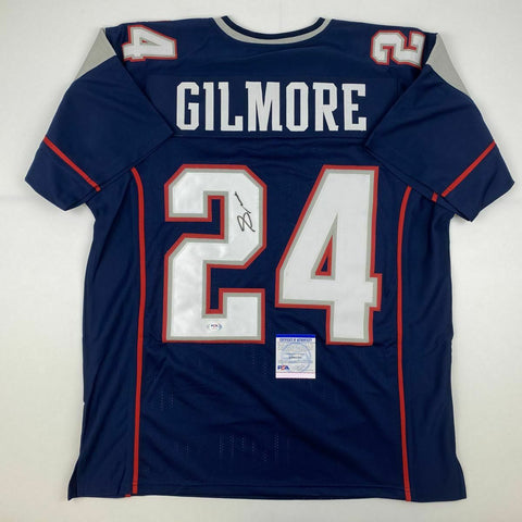 Autographed/Signed STEPHON GILMORE New England Blue Football Jersey PSA/DNA COA