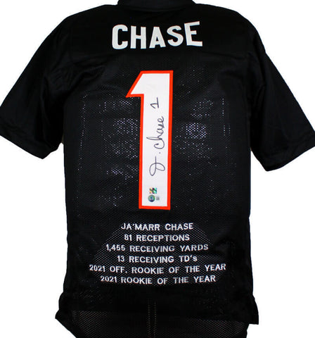 Ja'Marr Chase Autographed Black Pro Style STAT Jersey-Beckett W Hologram *Black