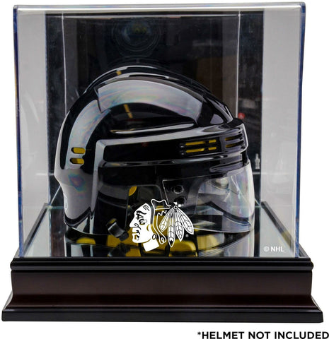 Chicago Blackhawks Mahogany Logo Mini Helmet Display Case