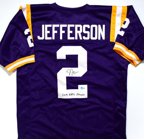 Justin Jefferson Signed Purple College Style Jersey w/Natl Champs - Beckett W