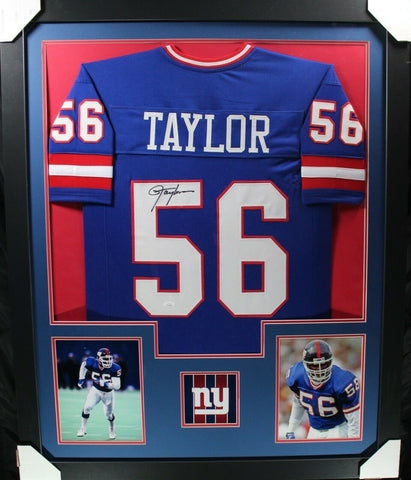 LAWRENCE TAYLOR (Giants blue TOWER) Signed Autographed Framed Jersey JSA