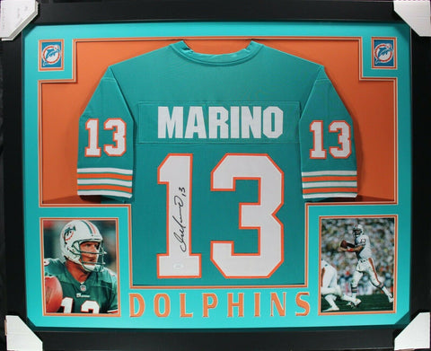 DAN MARINO (Dolphins teal SKYLINE) Signed Autographed Framed Jersey JSA