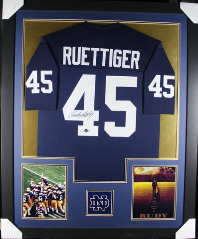 RUDY RUETTIGER (Notre Dame navy TOWER) Signed Autographed Framed Jersey Beckett
