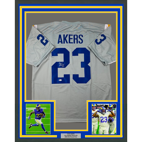 Framed Autographed/Signed Cam Akers 33x42 Los Angeles LA Grey Jersey Beckett COA