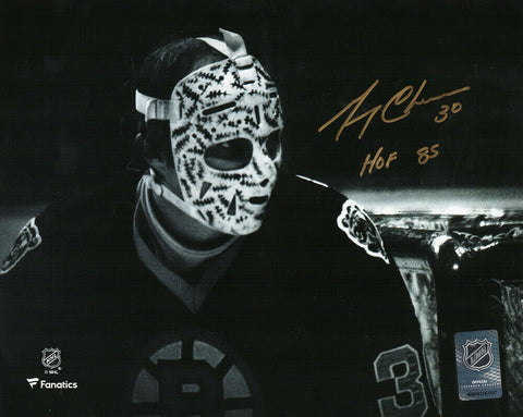 Gerry Cheevers Signed Bruins Goalie Mask Close Up 8x10 Photo w/HOF'85 - (SS COA)