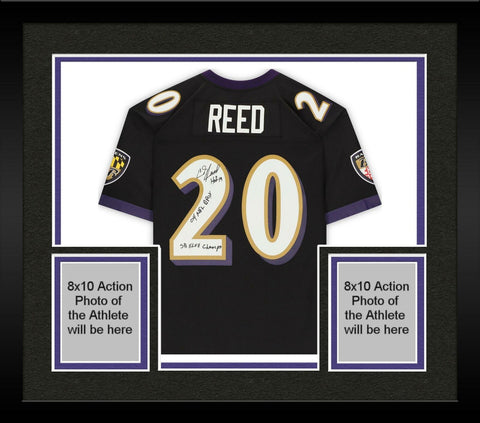 Frmd Ed Reed Ravens Signed Black M&N Replica Jersey & SB Season Inscs - 20/20