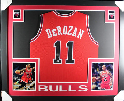 DEMAR DEROZAN (Bulls red SKYLINE) Signed Autographed Framed Jersey JSA