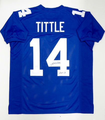Y.A. Tittle Autographed Blue Pro Style Jersey With HOF- JSA Witnessed Auth