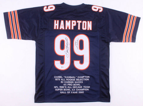 Dan Hampton Signed Chicago Bears Highlight Stat Jersey Inscibed HOF 2002 Beckett