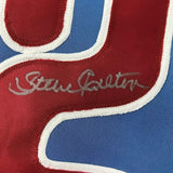 FRAMED Autographed/Signed STEVE CARLTON 33x42 Philadelphia Blue Jersey JSA COA
