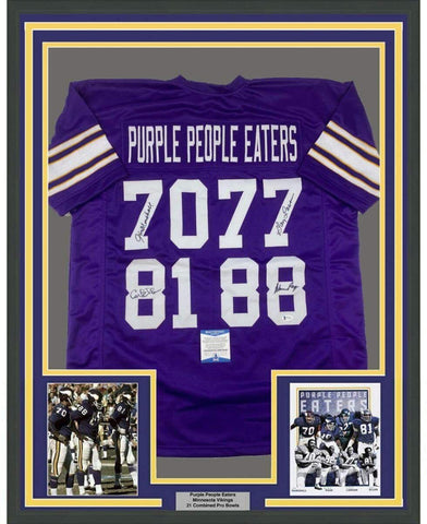 Framed Autographed/Signed Purple People Eaters 33x42 Minnesota Jersey JSA COA