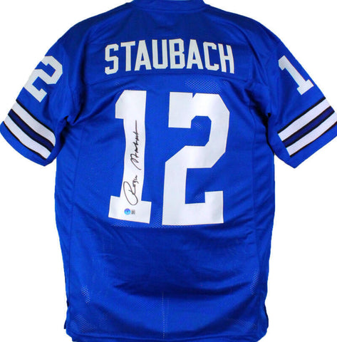Roger Staubach Autographed Blue Pro Style Jersey- Beckett W Hologram *Black