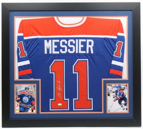 Mark Messier Signed Edmonton Oilers 31x35 Custom Framed Jersey (JSA COA)