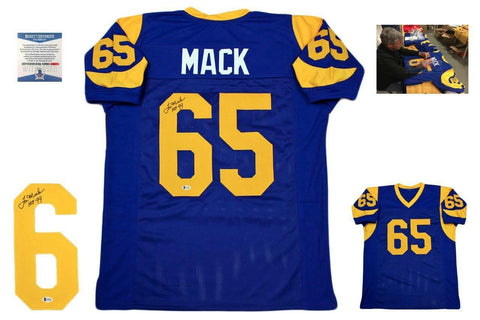 Tom Mack Autographed SIGNED Custom Jersey - Beckett Authenticated w/ Photo - BLU